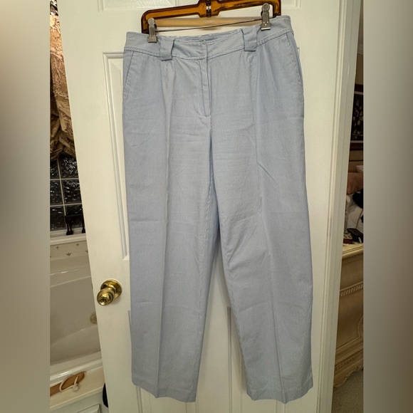 Talbots Woman 2 Pair:light blue/white stripe casual pants AND Tan slacks 12W - Picture 4 of 13